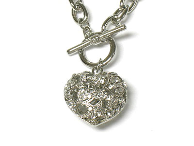 Crystal cut out puff heart necklace