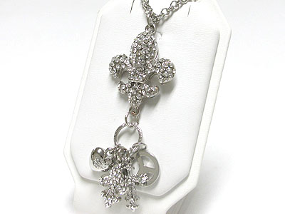 Crystal fleur de lis long drop pendant long necklace