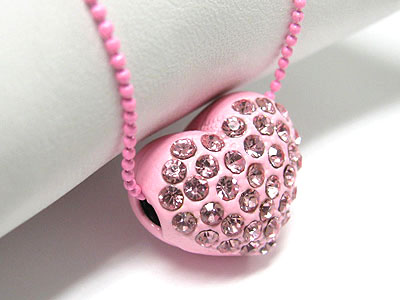 Special price - crystal stud enamel metal puffy heart necklace