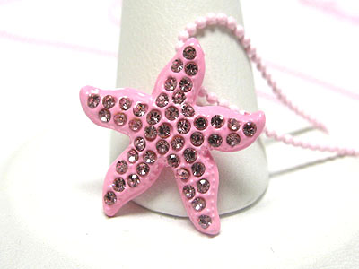 Special price - crystal stud enamel metal star fish necklace