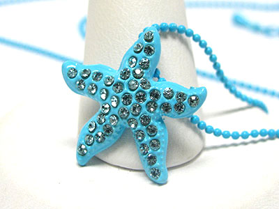 Special price - crystal stud enamel metal star fish necklace 