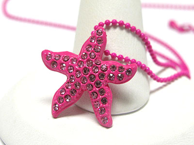 Special price - crystal stud enamel metal star fish necklace