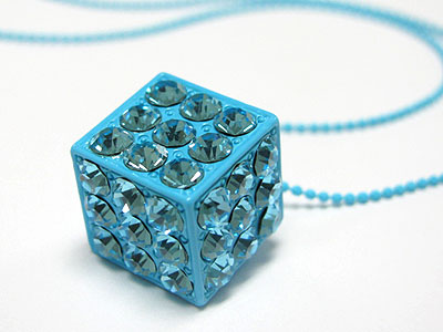 Special price - crystal stud enamel metal dice necklace