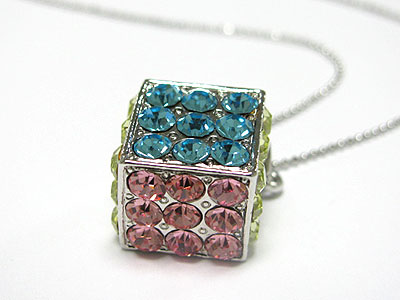 Special price - crystal stud enamel metal dice necklace 