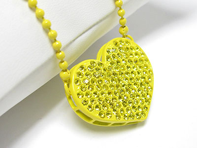 Special price - crystal stud enamel metal large heart long necklace 