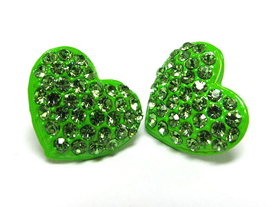 Special price - crystal stud enamel metal puffy heart earring