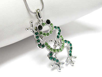 Made in korea whitegold plating crystal frog pendant necklace