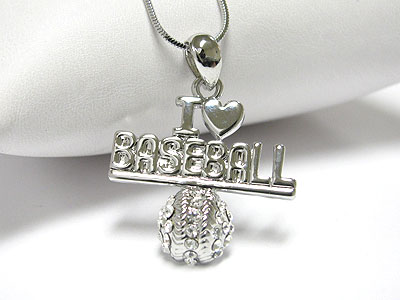 Made in korea whitegold plating i love baseball pendant necklace