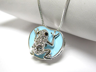 Whitegold palting crystal stud enamel frog necklace 