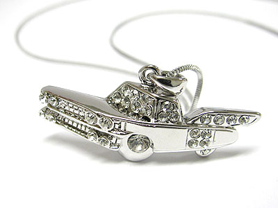 Whitegold palting crystal old car pendant necklace