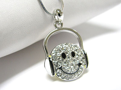 Whitegold palting crystal music smile face pendant necklace 