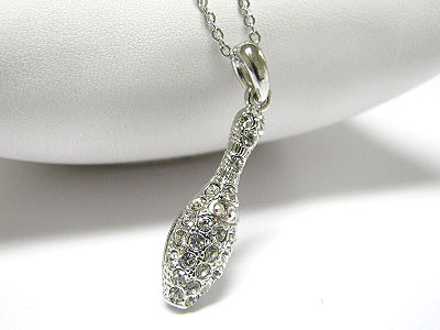 Whitegold palting crystal bowling pin pendant necklace 