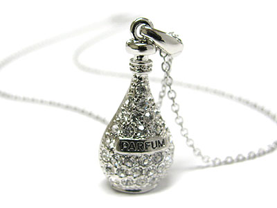 Whitegold palting crystal miniature perfume bottle pendant necklace