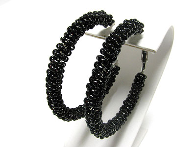 Multi color seed beads round hoop earring  - hoops