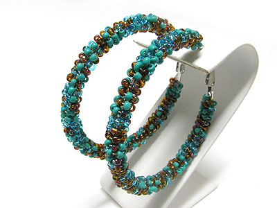 Multi color seed beads large hoop earring  - hoops