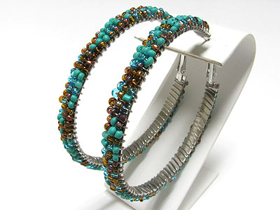 Multi color seed beads large hoop earring - hoops