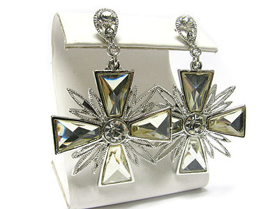 Crystal stud cross drop earring 