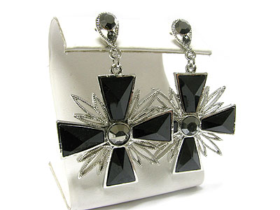 Crystal stud cross drop earring 