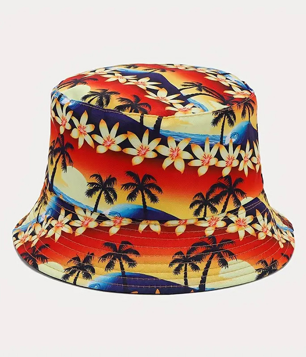 Palm tree print reversible bucket hat