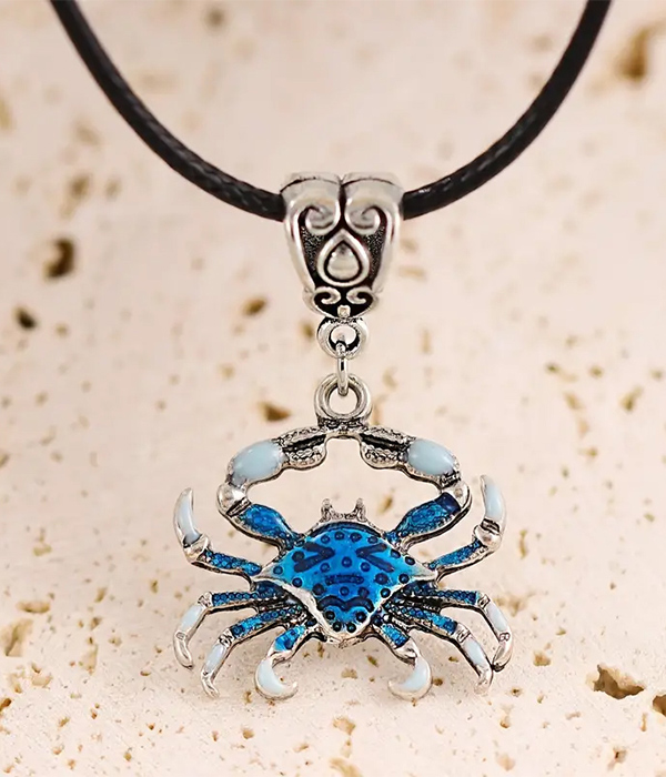 Sealife theme crab pendant and cord necklace