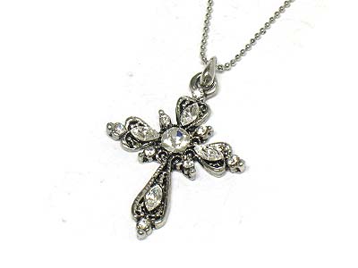 Crystal deco cross pendant necklace