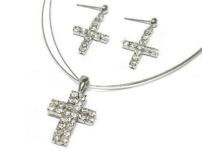 Crystal deco cross pendant cross and earring set 