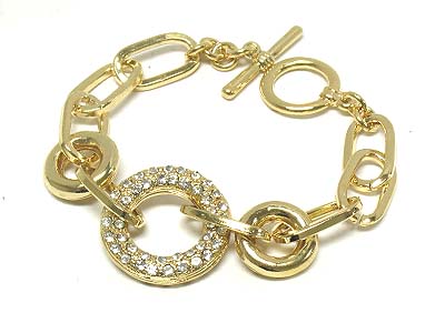 Crystal deco donut disk chain toggle bracelet