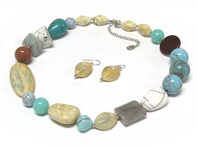 Semi precious stone and glass ball necklace and earring set