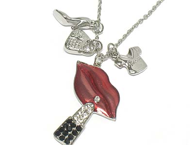 Crystal deco lipstick and women fashion accessory charm long necklace