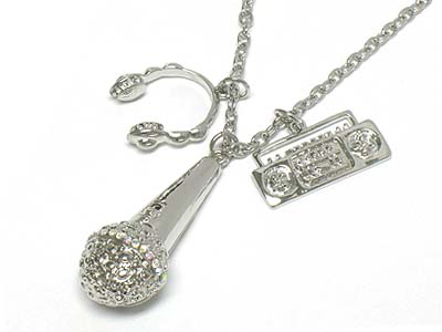 Crystal stone music theme charm long necklace