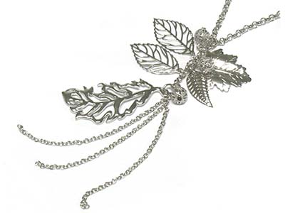 Metal leaf charm long necklace