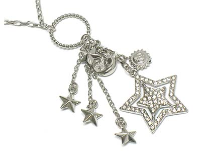 Crystal stone star charm long necklace