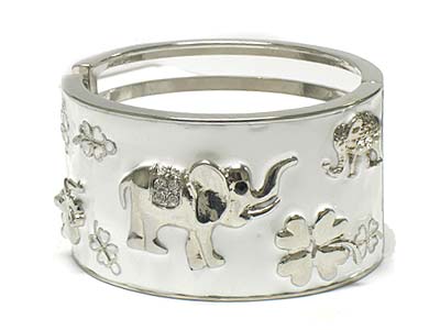 Enamel cover crystal deco elephant  theme metal hinge bangle