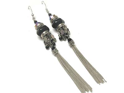 Semi precious stone and multi strand charm earring - onyx