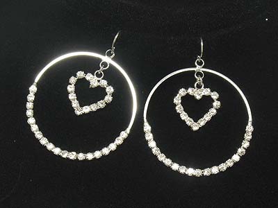 Rhinestone round heart deco earring