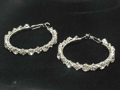 Rhinestone simple round hoop earring - hoops