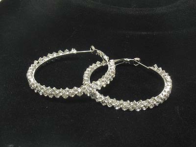 Rhinestone simple round hoop earring - hoops