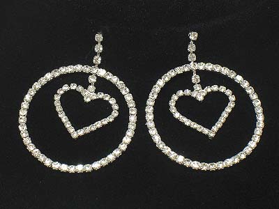 Rhinestone deco round and heart earring