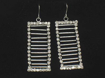 Rhinestone side deco ladder shape earring 