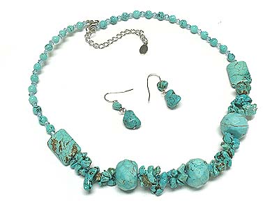 Turquoise stone multi shape necklace and earring set