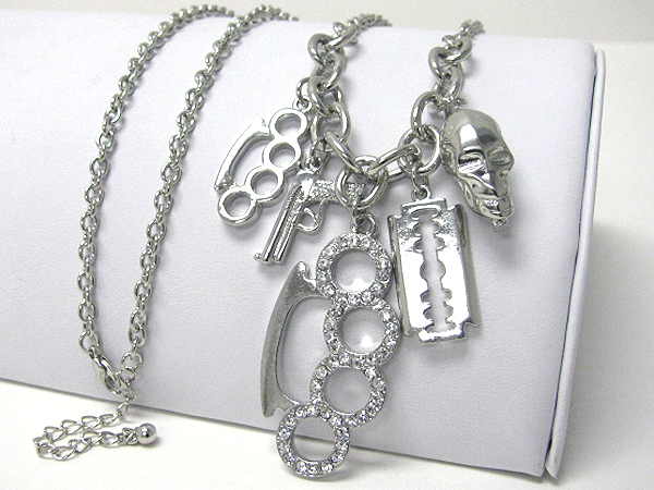 Crystal deco knuckle and rock theme necklace