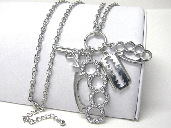 Crystal deco knuckle and rock theme necklace