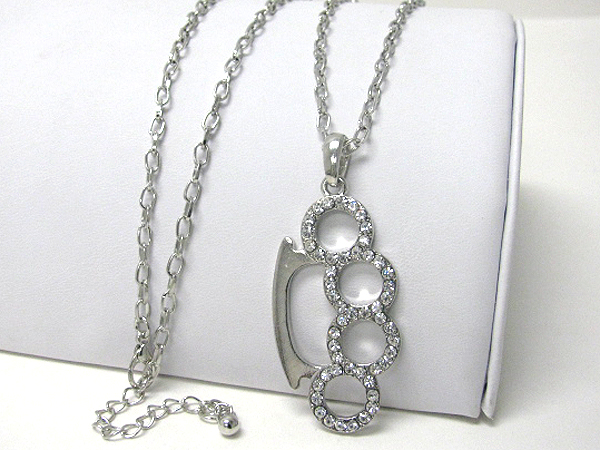 Crystal deco knuckle long necklace