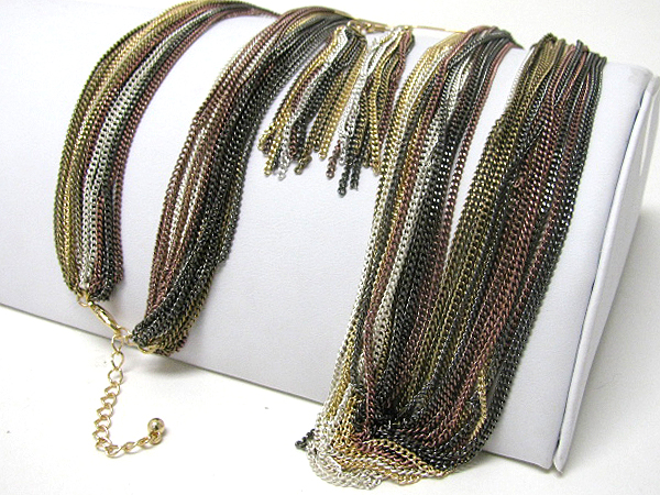 Multi colored chain link long necklace earring set