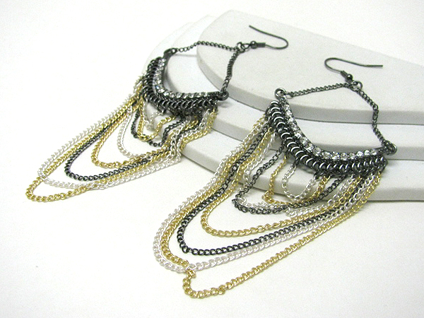 Crystal deco multi chain link earrings