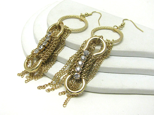 Crystal deco metal hoop and multi chain shoulder drop earrings - hoops