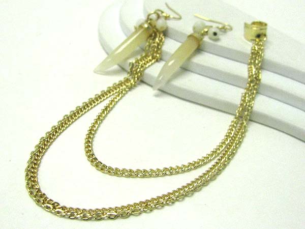 6 inch drop long earrings - horn and multi chain