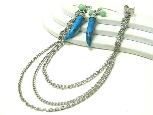 6 inch drop long earrings - horn and multi chain