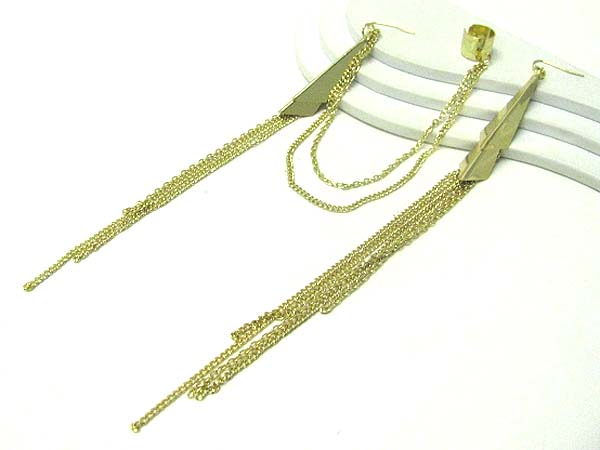 8 inch drop long earrings - multi metal stick and chain deco