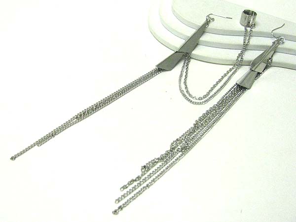 8 inch drop long earrings - multi metal stick and chain deco